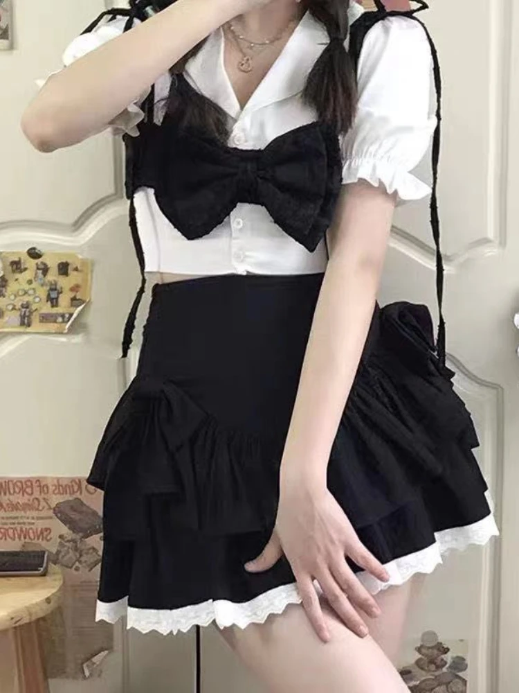 Kawaii Mini Skirt for Women 2022 Summer Bow Lace Patchwork White Shirt Suit Preppy Style Black Skirt A-LINE High Street
Kawaii Mini Skirt for Women 2022 Summer Bow Lace Patchwork White Shirt Suit Preppy Style Black Skirt A-LINE High Street
