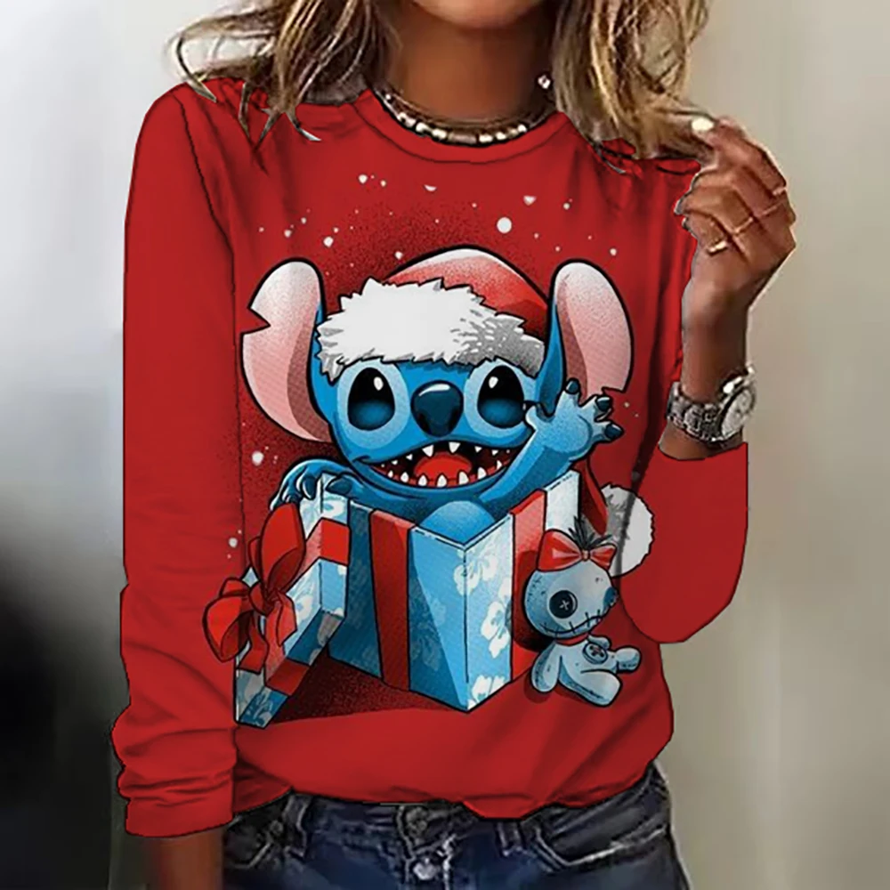Kawaii Disney Lilo Stitch футболка женские осенние топы мультфильм стежка сердце