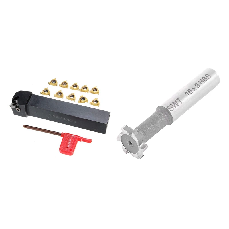 HSS 6 Flutes T Slot Cutter End Milling Cutter Tool 16X3mm & SER2020K16 CNC Lathe Turning Tool Holder Boring Bar
HSS 6 Flutes T Slot Cutter End Milling Cutter Tool 16X3mm & SER2020K16 CNC Lathe Turning Tool Holder Boring Bar