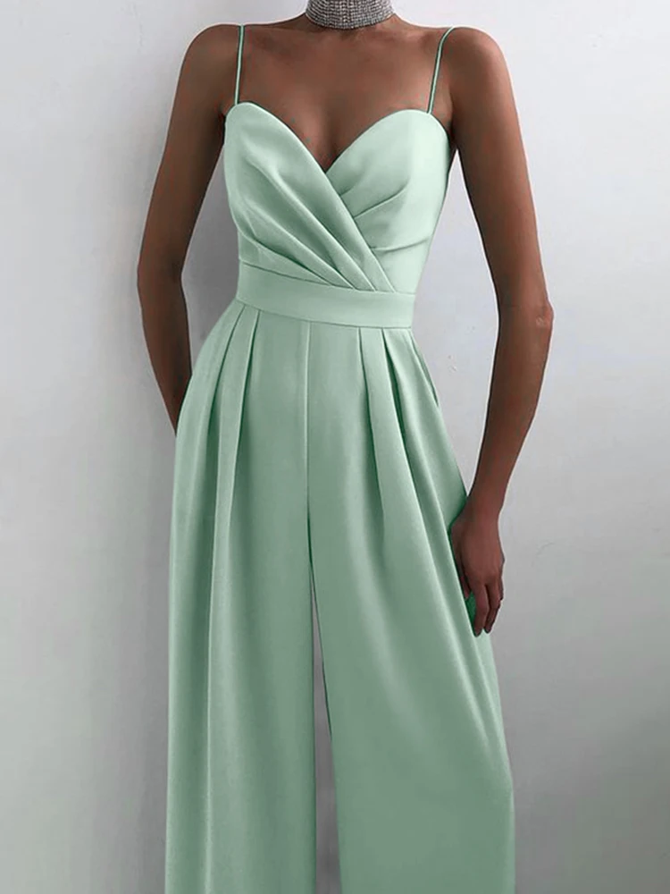 Women Spaghetti Straps Satin Jumpsuit 2022 Fashion Pleated High Waist Celebrity Party Long Rompers Wide Leg Pant Overalls
Women Spaghetti Straps Satin Jumpsuit 2022 Fashion Pleated High Waist Celebrity Party Long Rompers Wide Leg Pant Overalls