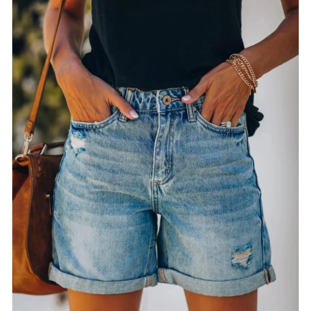Women's clothing new temperament, leisure, independent station, broken hole, curled hem, five-point denim shorts
Women's clothing new temperament, leisure, independent station, broken hole, curled hem, five-point denim shorts