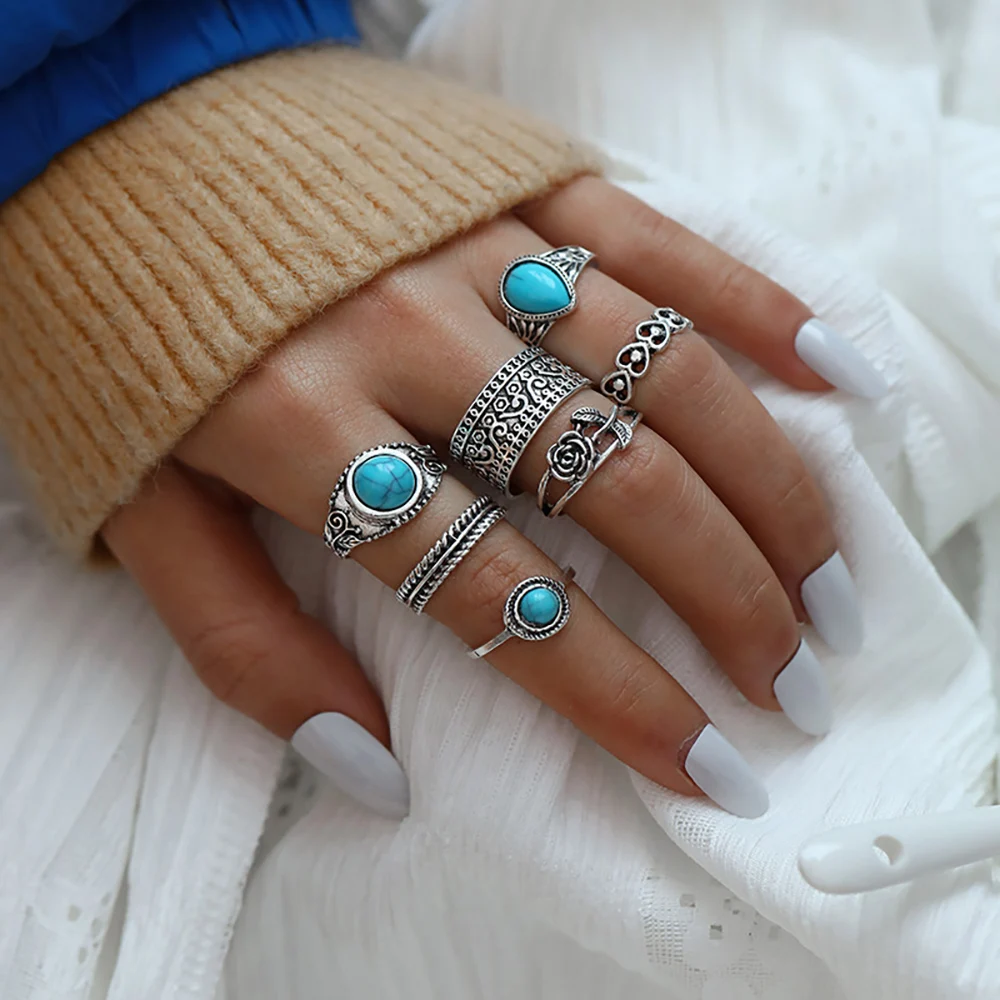 Bohemia Antique Silver Color Turquoise Heart Flower Rings Sets Knuckle Rings for Women Jewelry
Bohemia Antique Silver Color Turquoise Heart Flower Rings Sets Knuckle Rings for Women Jewelry