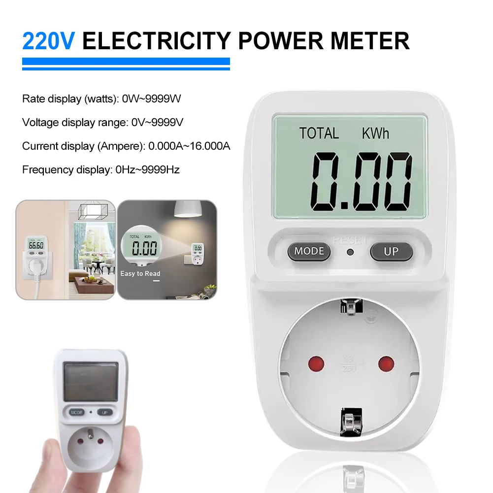 EU Plug 220V Digital LCD Power Meter Wattmeter Socket Energy Meter Kwh Voltage Current Frequency Electricity Monitor
EU Plug 220V Digital LCD Power Meter Wattmeter Socket Energy Meter Kwh Voltage Current Frequency Electricity Monitor