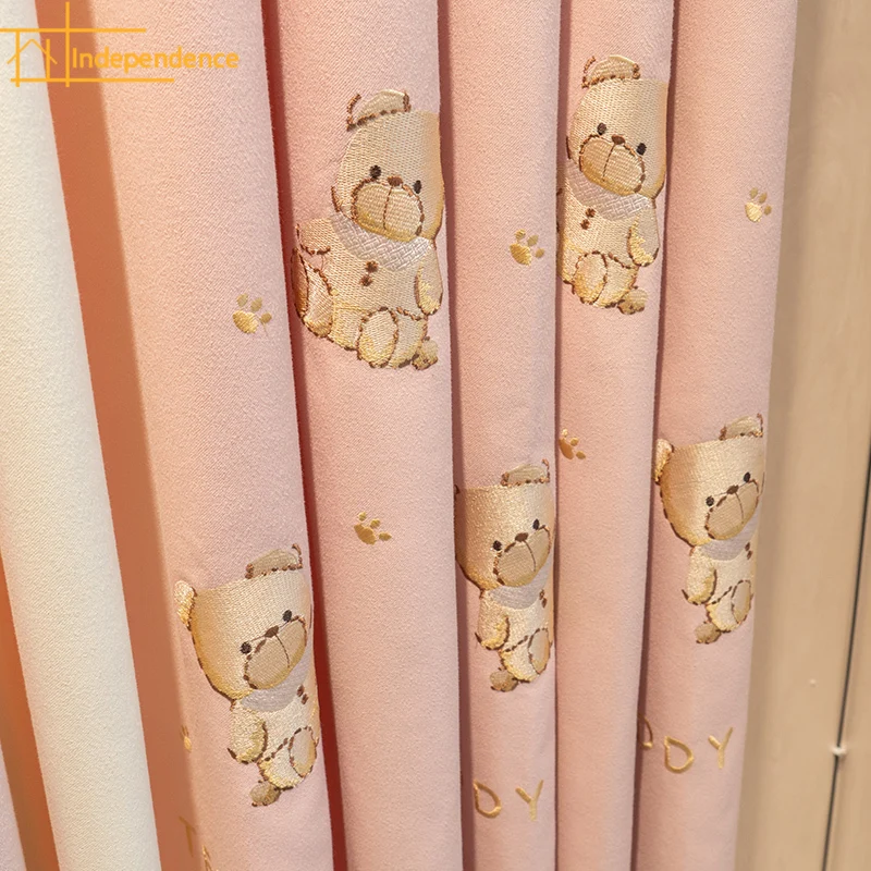 

Современная занавеска в стиле принцессы Корейская розовая теплая для девочек Детская комната с мультяшной вышивкой спальня Затемняющая го...