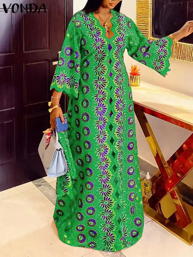 2023 VONDA Summer Long Dress Women Vintage Printed Bohemian Maxi Sundress Sexy V Neck 3/4 Sleeve Casual Loose Party Vestidos
2023 VONDA Summer Long Dress Women Vintage Printed Bohemian Maxi Sundress Sexy V Neck 3/4 Sleeve Casual Loose Party Vestidos