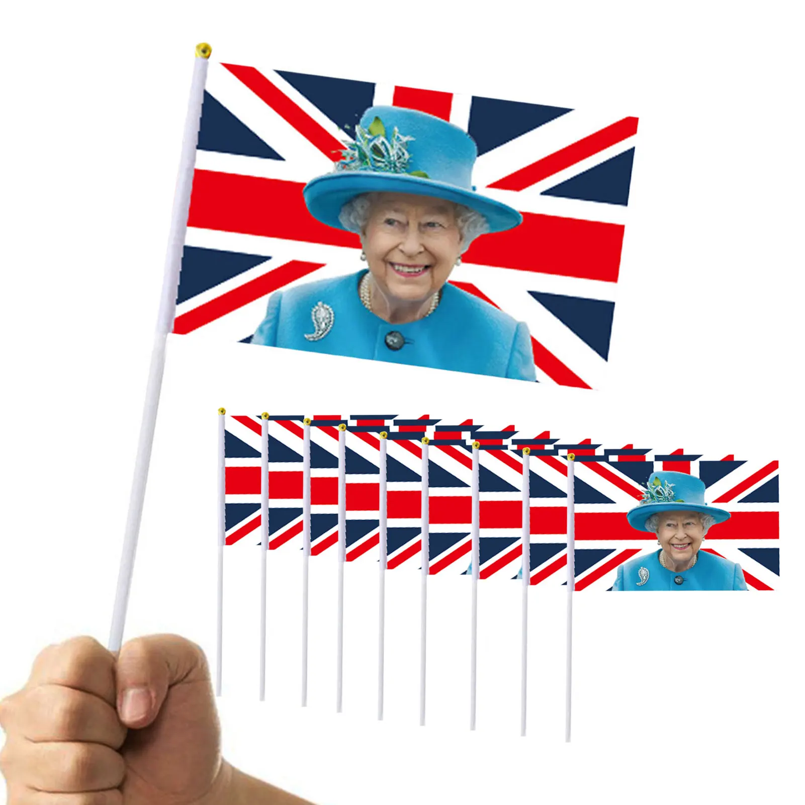 

10-PCS 14x21cm Queen Jubilee Flag Party Decorations 2022 Union Jack Flag Banner For Queen Elizabeth II 70th Anniversary