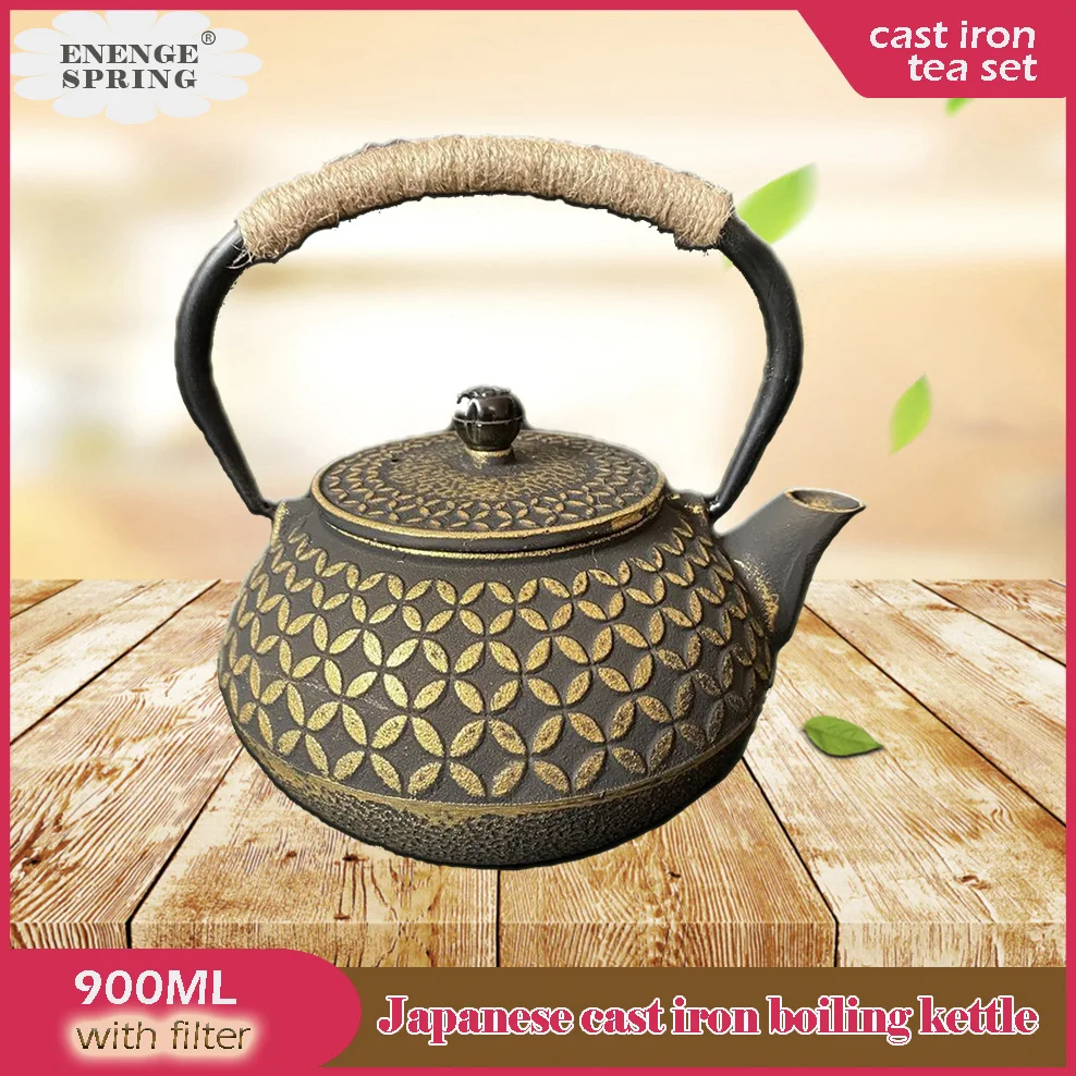

900ML Cast Iron Boiling Tea Pot Japanese-Style Iron Boiling Kettle With Tea Strainer For Brewing Tea Home Pig Iron Teapot