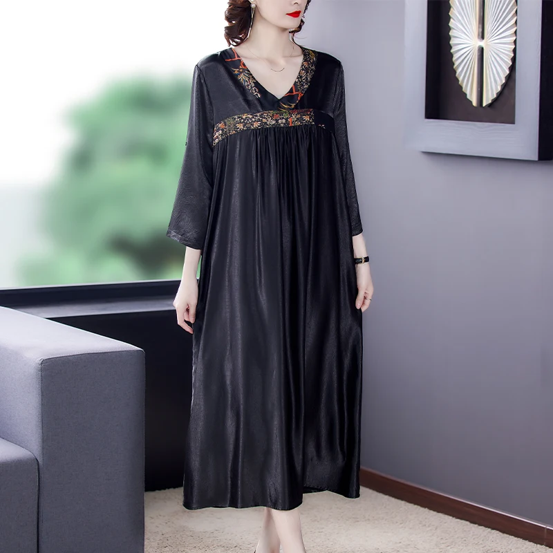 Lady high-end v-neck copper ammonia silk flower dress spring loose big yards of folk wind restoring ancient ways silk dress
Lady high-end v-neck copper ammonia silk flower dress spring loose big yards of folk wind restoring ancient ways silk dress