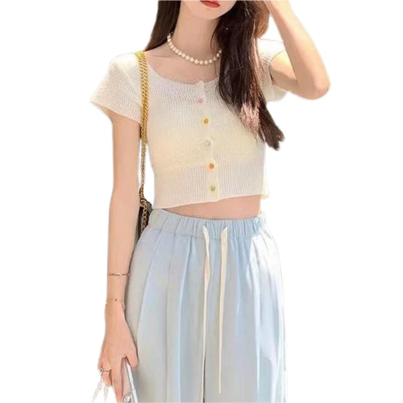 Women Short Sleeve Button Skinny Crop Top Knit Solid Color Square Neck Cardigan 57BD
Women Short Sleeve Button Skinny Crop Top Knit Solid Color Square Neck Cardigan 57BD