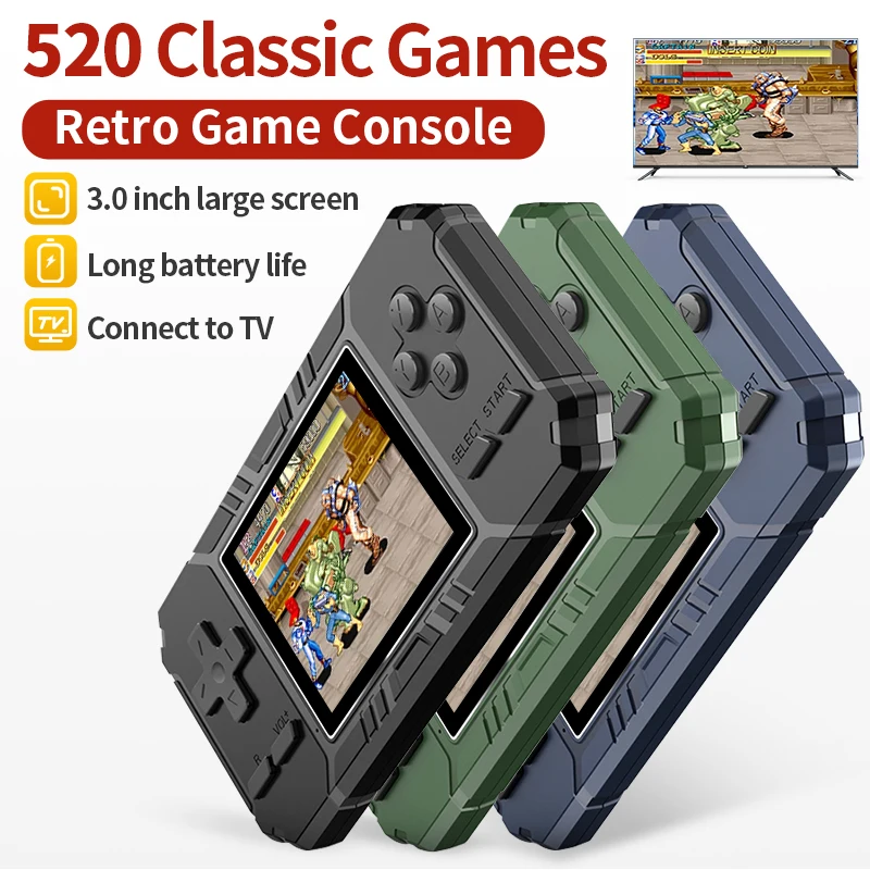 Handheld Game Console Retro 3.0 Inch Color HD Screen 8-Bit Built-In 520 Games Av Out Mini Video Game Player for Children'S Gift
Handheld Game Console Retro 3.0 Inch Color HD Screen 8-Bit Built-In 520 Games Av Out Mini Video Game Player for Children'S Gift