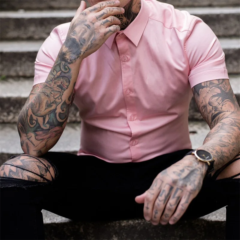 Men Shirt Top Fashion Solid Color Short Sleeve Casual Pink Lapel Single Breasted Business Spring and Summer Slim Shirt Youth Top
Men Shirt Top Fashion Solid Color Short Sleeve Casual Pink Lapel Single Breasted Business Spring and Summer Slim Shirt Youth Top