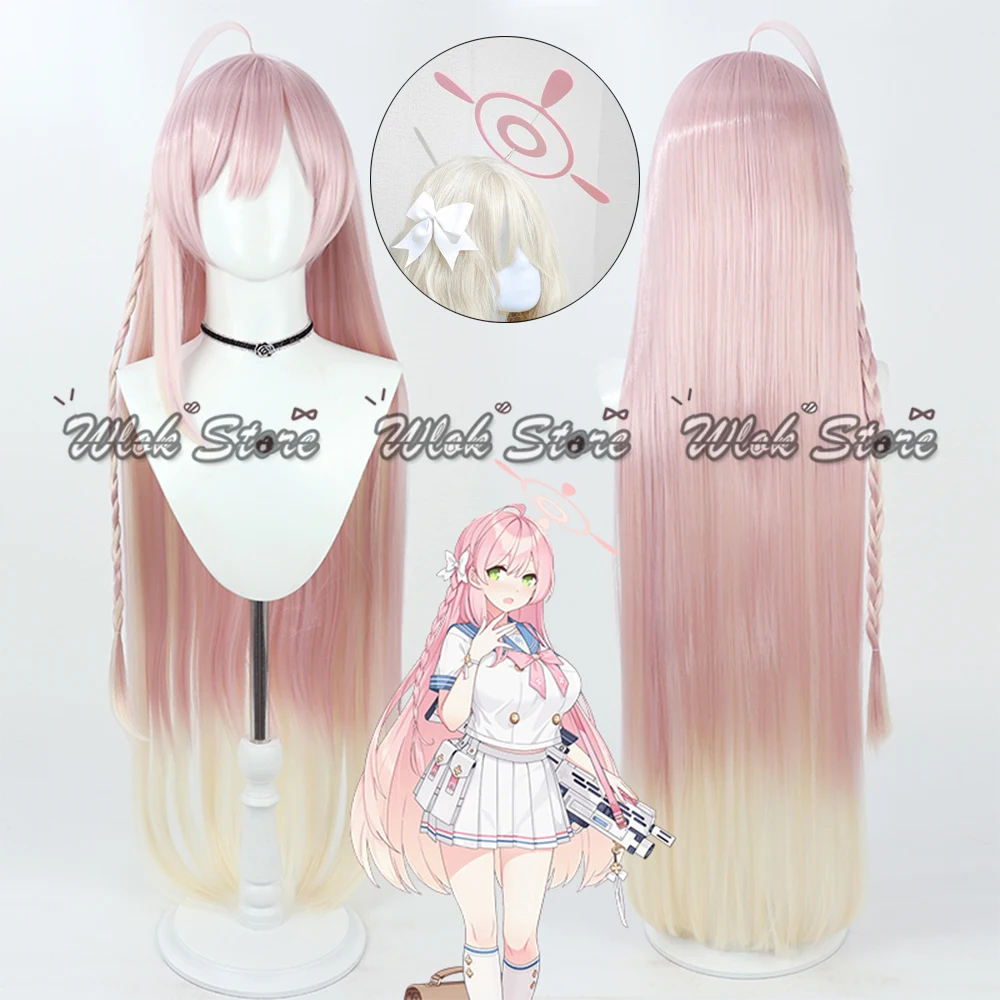 

Anime Game Blue Archive Urawa Hanako Cosplay Halo Wig Synthetic Long Gradient Pink Hair Women Halloween Party Roleplay Headwears