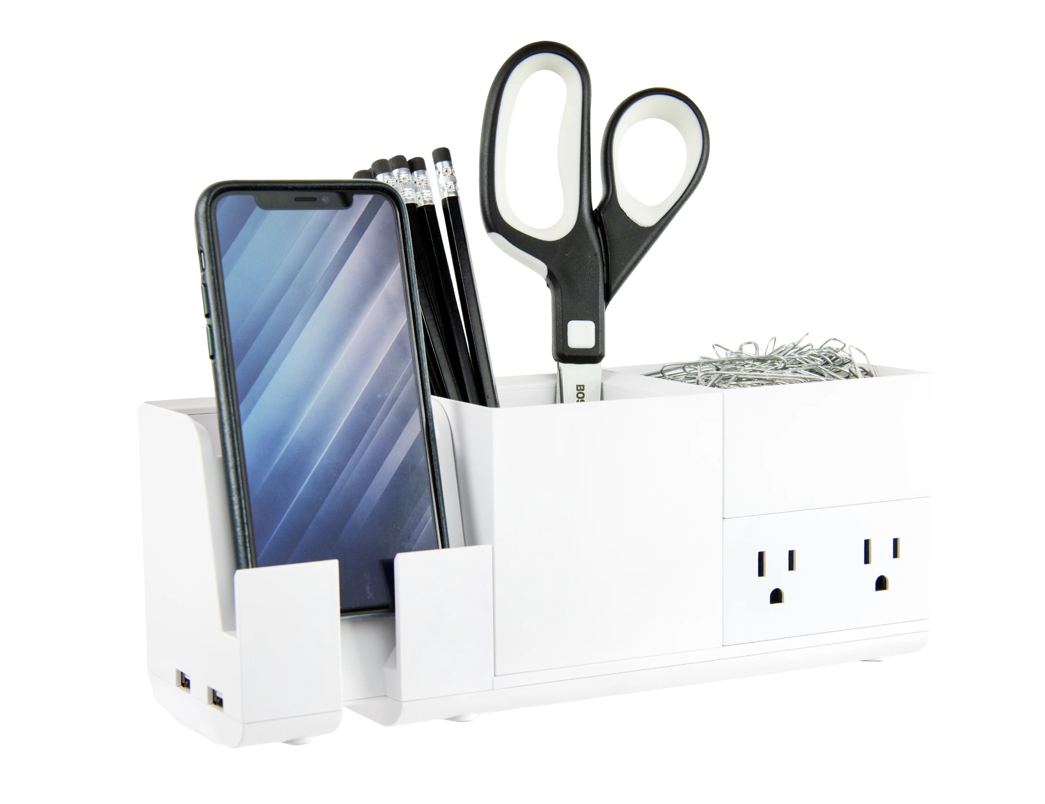 Konnect Desk Organizer and Charging Station, 2 USB Ports & 2 Plugs, Charges Phones & Tablets, Pencil Cup, 4-Piece Design, White
Konnect Desk Organizer and Charging Station, 2 USB Ports & 2 Plugs, Charges Phones & Tablets, Pencil Cup, 4-Piece Design, White