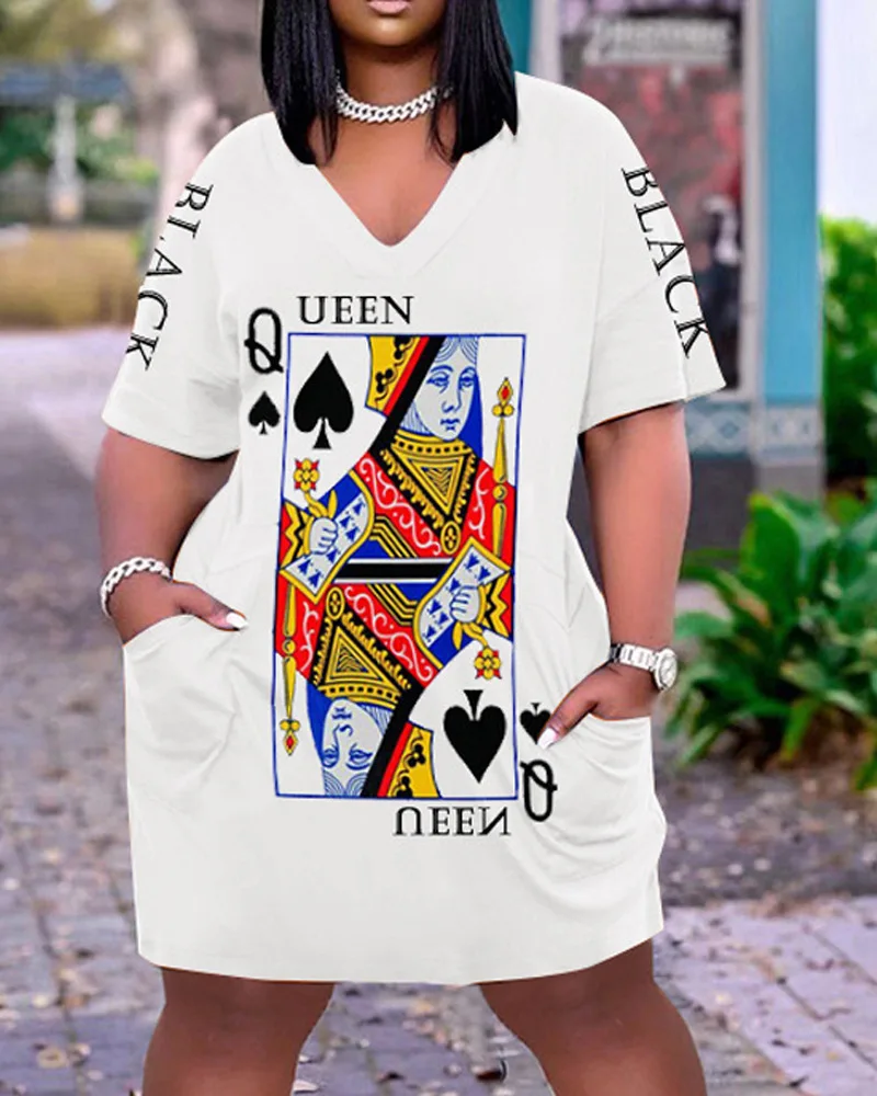 Queen Spades Poker Print Pocket Design V-Neck Casual Dress Short Sleeve Summer Sexy Loose Casual Mini Dress
Queen Spades Poker Print Pocket Design V-Neck Casual Dress Short Sleeve Summer Sexy Loose Casual Mini Dress