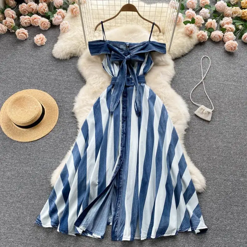 WEIHAOBANG 2022 Summer Women's New Suspender One Shoulder Off Shoulder Striped Medium Skirt Casual High Waist Slim Dress
WEIHAOBANG 2022 Summer Women's New Suspender One Shoulder Off Shoulder Striped Medium Skirt Casual High Waist Slim Dress
