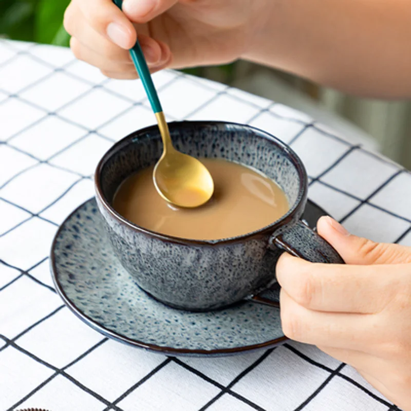 

Coffee Cup Saucer Set European Kiln Change Creative Home Classic Espresso Cup Retro Ceramic Afternoon Tea Cup