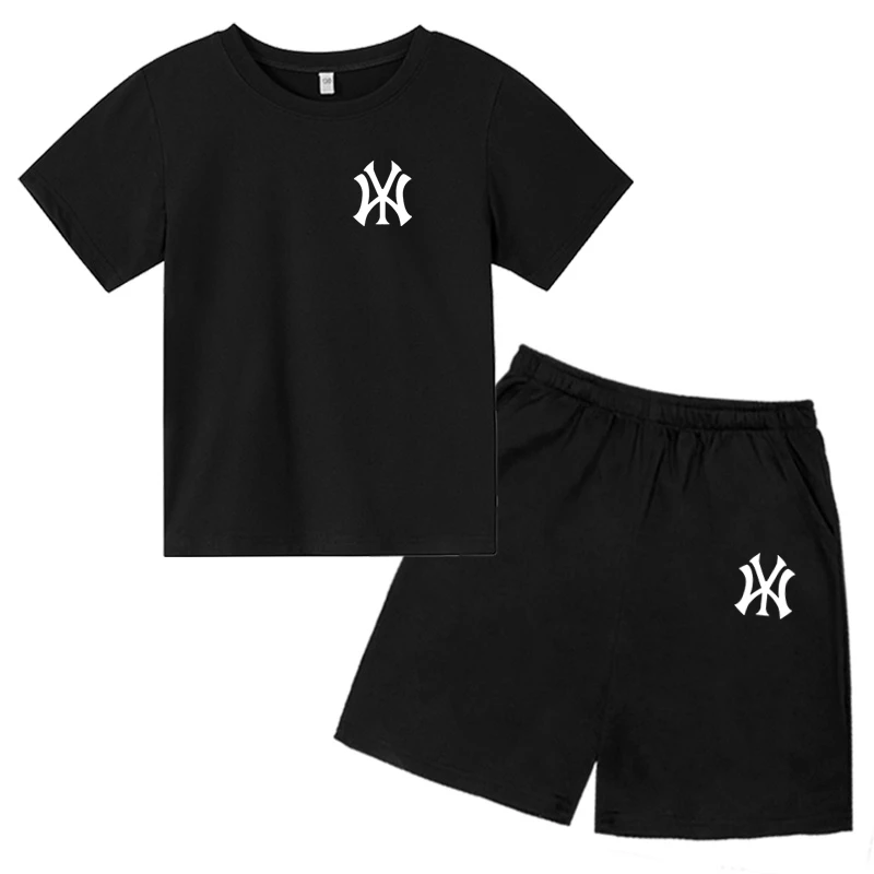 

Children's Summer Alphabet WY Print Casual Suit T-shirt + Shorts Boys girls Sports Suit Round Neck Short Sleeve Kids Top Tee