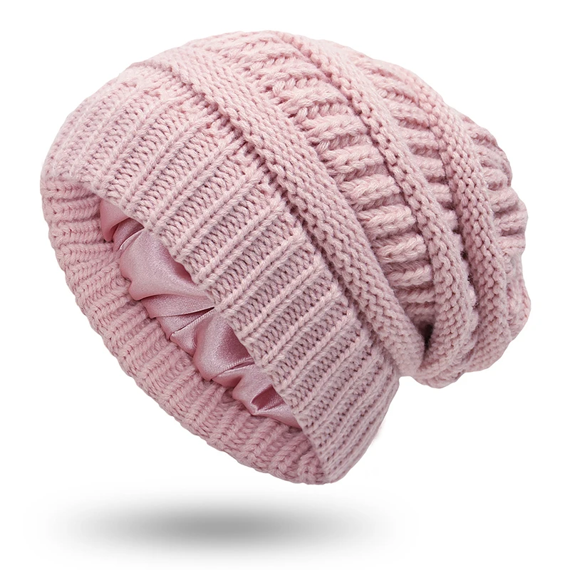 New Women Satin Lined Winter Beanie Caps Solid Color Striped Knit Hats Outdoor Winter Warm Ear Protect Thick Slouchy Warm Hat
New Women Satin Lined Winter Beanie Caps Solid Color Striped Knit Hats Outdoor Winter Warm Ear Protect Thick Slouchy Warm Hat
