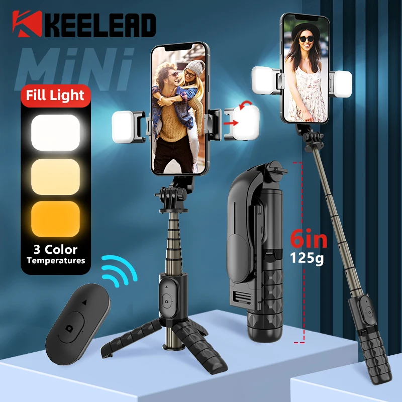 

Double Fill Light Selfie Stick Tripod with Wireless Remote, Mini Extendable 4 in 1 Monopod - 360° Rotation Phone Stand Holder