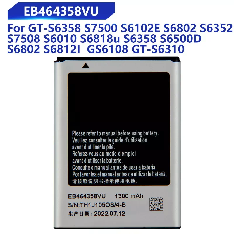 NEW2023 Replacement Battery EB464358VU For Samsung Galaxy S7500 S6102E S6802 S6818U S6358 S6500D S6812I GT-S6358 GT-S6310
NEW2023 Replacement Battery EB464358VU For Samsung Galaxy S7500 S6102E S6802 S6818U S6358 S6500D S6812I GT-S6358 GT-S6310