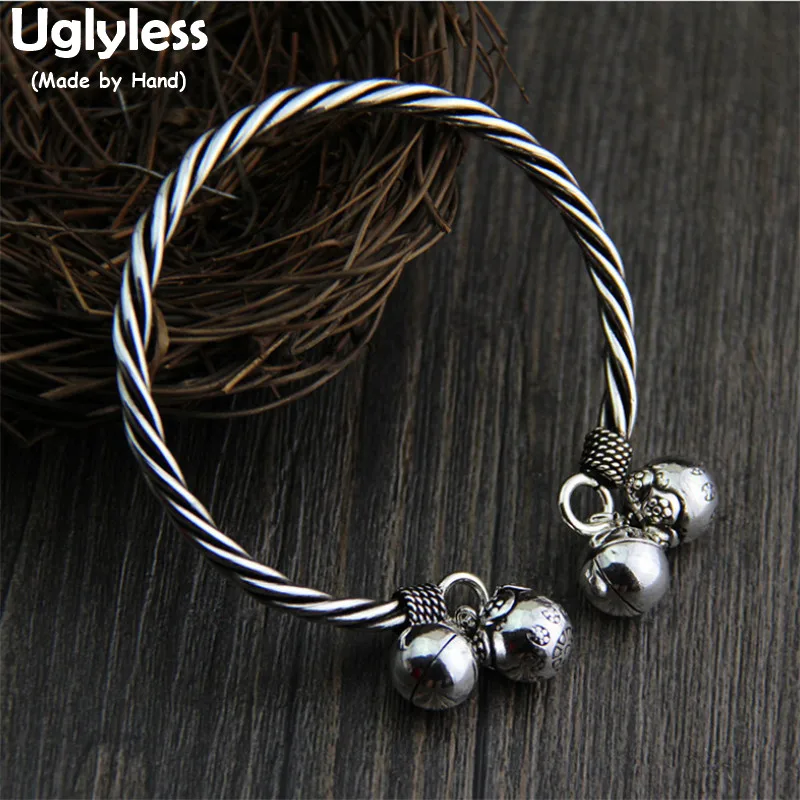 Uglyless Real S925 Vintage Thai Silver Twisted Bangles for Women Novel Weave Texture Open Bangle Bells Charm Fine Jewelry Ethnic
Uglyless Real S925 Vintage Thai Silver Twisted Bangles for Women Novel Weave Texture Open Bangle Bells Charm Fine Jewelry Ethnic
