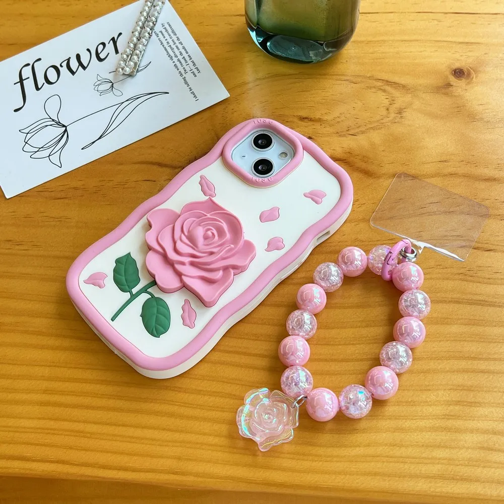 

Pink Rose Pattern With Bracelet Case For iphone 14 14Pro 11ProMax 11 12Pro 12 13ProMax 13Pro 13 XS X XR XSMAX 7 8Plus Soft Shell