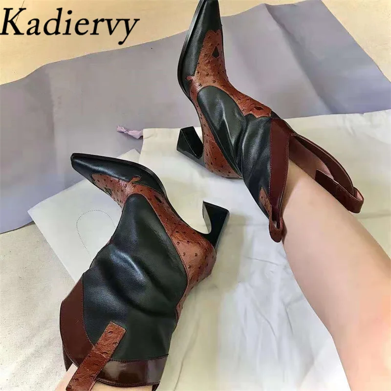 Strange Style Heels Short Boots Woman Genuine Leather Mixed Color Booties Female Square Toe Slip-on Western Cowboy Boots Women
Strange Style Heels Short Boots Woman Genuine Leather Mixed Color Booties Female Square Toe Slip-on Western Cowboy Boots Women