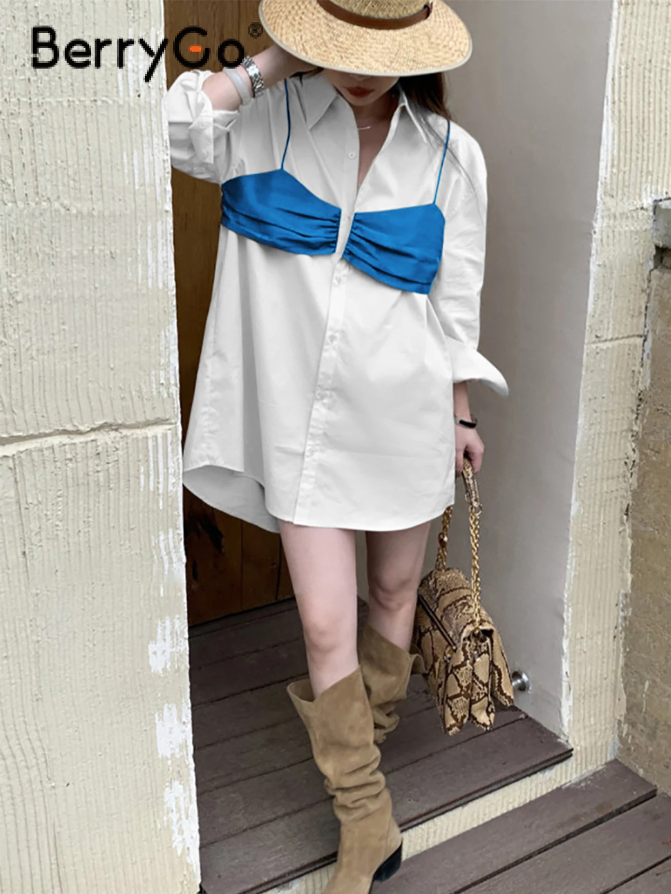 Платье-рубашка женское на тонких бретельках, с длинным рукавом
Платье-рубашка женское на тонких бретельках, с длинным рукавом