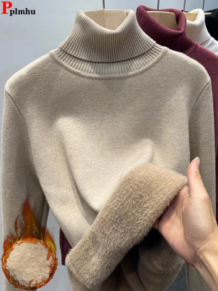 Winter Warm Soft Pullovers Turtleneck Slim Sweater Thick Plus Velvet Knitwears Top Casual Solid Color Malhas Basic New Sueter
Winter Warm Soft Pullovers Turtleneck Slim Sweater Thick Plus Velvet Knitwears Top Casual Solid Color Malhas Basic New Sueter