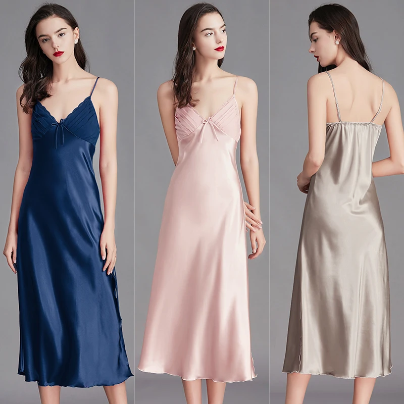 

New Sexy Women's Nightwear Satin Nightgown Belt Nightgowns Casual V-Neck Nightdress Nighties Fashion Dress Sleepwear Peignoirs