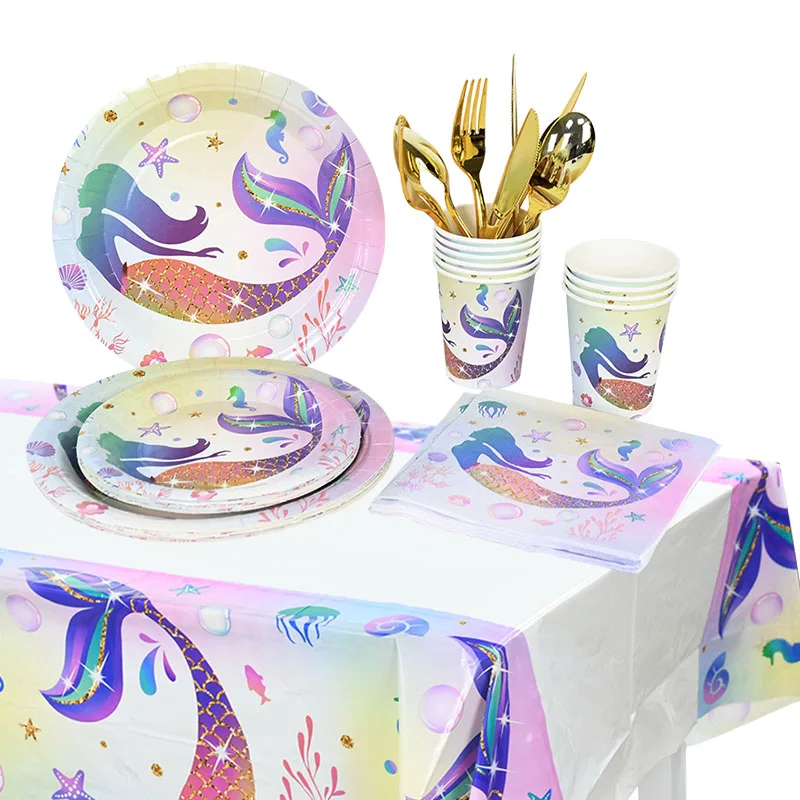 Mermaid Birthday Party Disposable Tableware Set Paper Cups Plates Napkin Under the Sea Little Mermaid Baby Shower Favor Supplies
Mermaid Birthday Party Disposable Tableware Set Paper Cups Plates Napkin Under the Sea Little Mermaid Baby Shower Favor Supplies