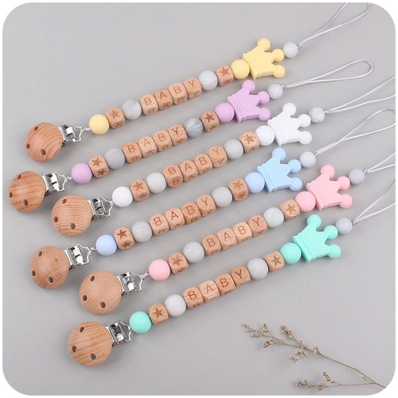 Cute Crown Bead Pacifier Clips Silicone Wooden Holder Newborn Soother Chains for Baby Teether Teething Chain Shower Gift G99C 
Cute Crown Bead Pacifier Clips Silicone Wooden Holder Newborn Soother Chains for Baby Teether Teething Chain Shower Gift G99C