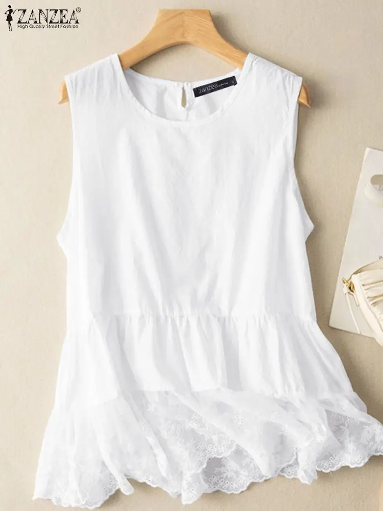 ZANZEA Summer Sleeveless Ruffles Hem Tops Woman Lace Patchwork Tank Blouse Fashion Casual Beach Shirt Female Streetwear Blusas
ZANZEA Summer Sleeveless Ruffles Hem Tops Woman Lace Patchwork Tank Blouse Fashion Casual Beach Shirt Female Streetwear Blusas