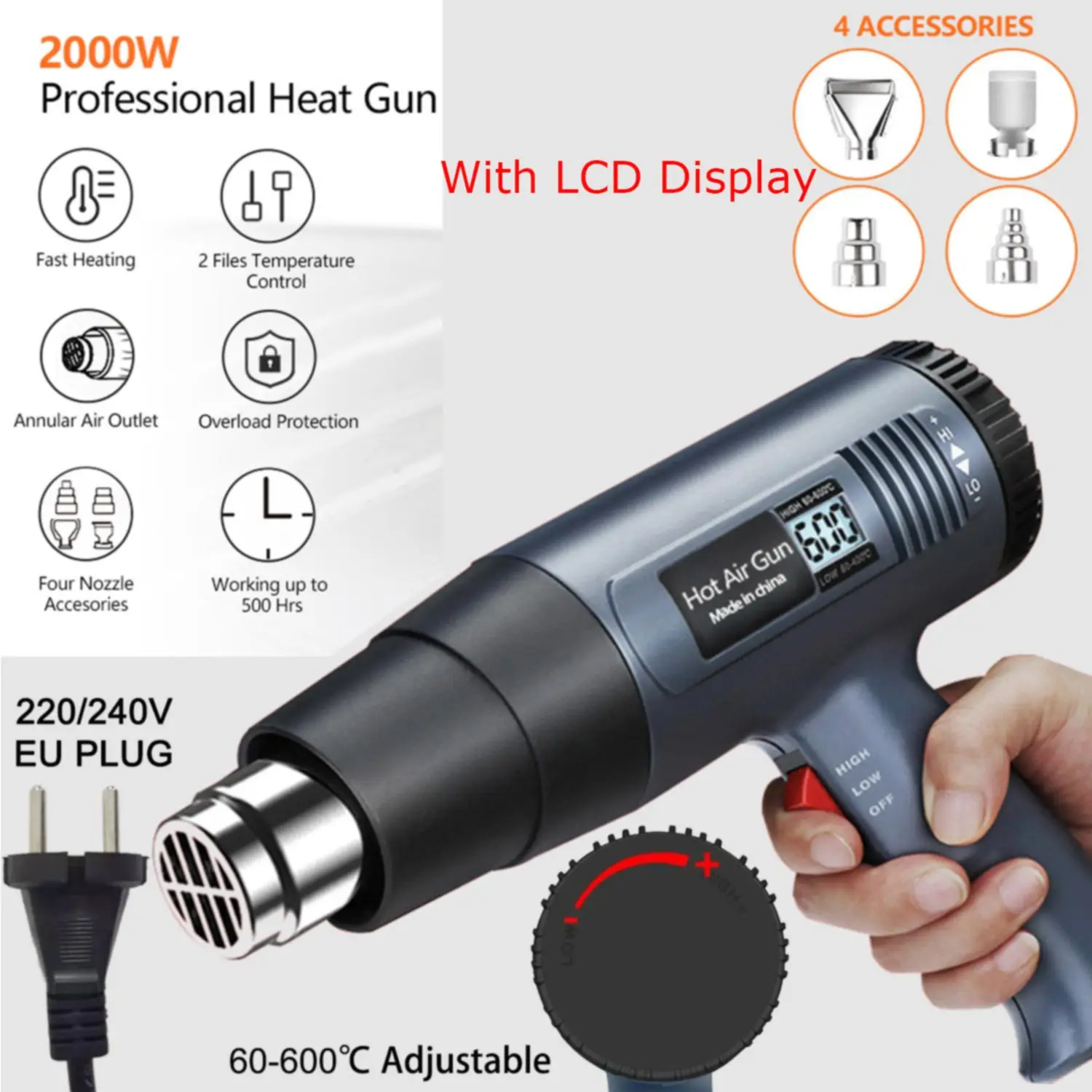 2000W LCD/NO LCD Heat Gun Variable Temperature Advanced Electric Hot Air Gun Power Tool Hair dryer for soldering Thermoregulator
2000W LCD/NO LCD Heat Gun Variable Temperature Advanced Electric Hot Air Gun Power Tool Hair dryer for soldering Thermoregulator