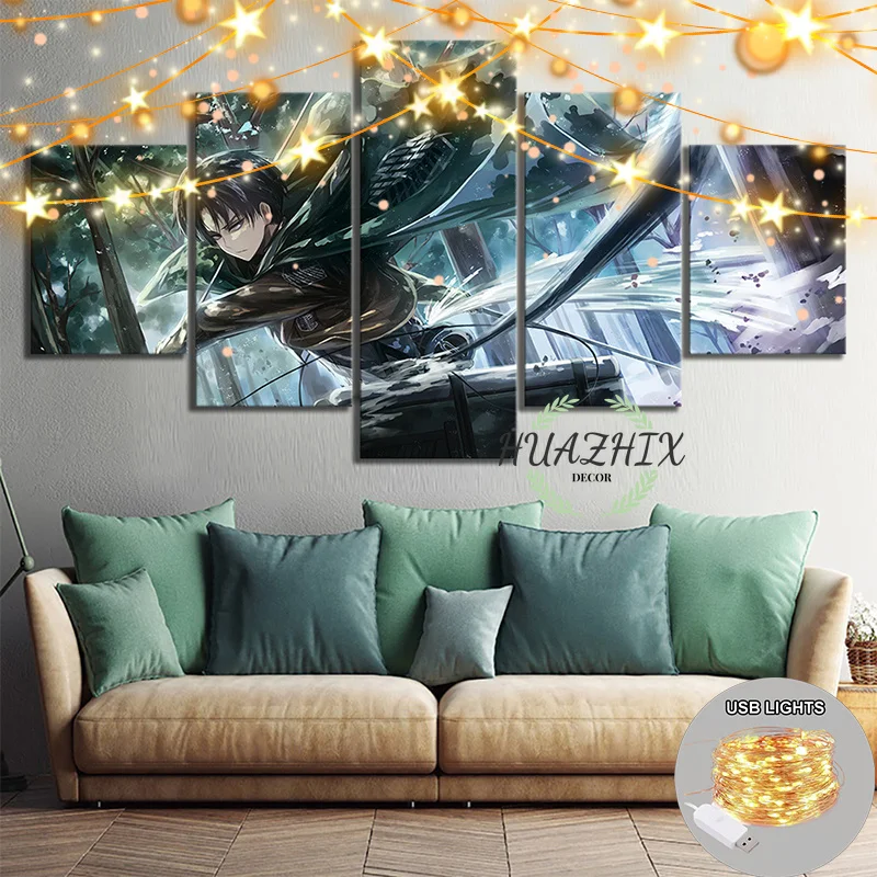 Canvas Print Painting Wall Art 5 Panel with Light Levi-Ackerman Attack on Titan Anime Pictures for Living Room Home Decoration
Canvas Print Painting Wall Art 5 Panel with Light Levi-Ackerman Attack on Titan Anime Pictures for Living Room Home Decoration
