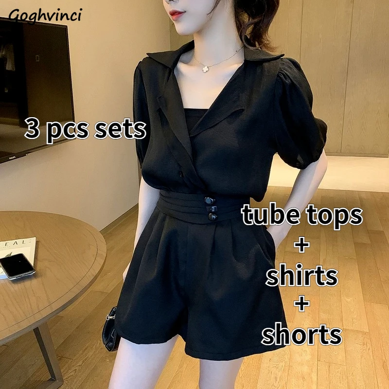 Sets Women Summer Female Thin All-match Loose Wide Leg A-line Shorts V-neck Short Sleeve Shirts Tube Top 3 Pcs Temperament Mujer
Sets Women Summer Female Thin All-match Loose Wide Leg A-line Shorts V-neck Short Sleeve Shirts Tube Top 3 Pcs Temperament Mujer