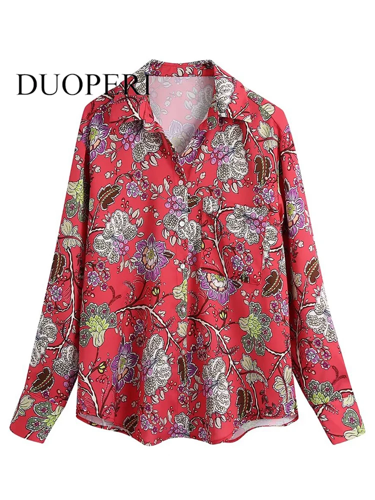 DUOPERI Women Fashion With Pocket Printed Single Breasted Blouse Vintage Lapel Neck Long Sleeves Female Chic Lady Shirts
DUOPERI Women Fashion With Pocket Printed Single Breasted Blouse Vintage Lapel Neck Long Sleeves Female Chic Lady Shirts