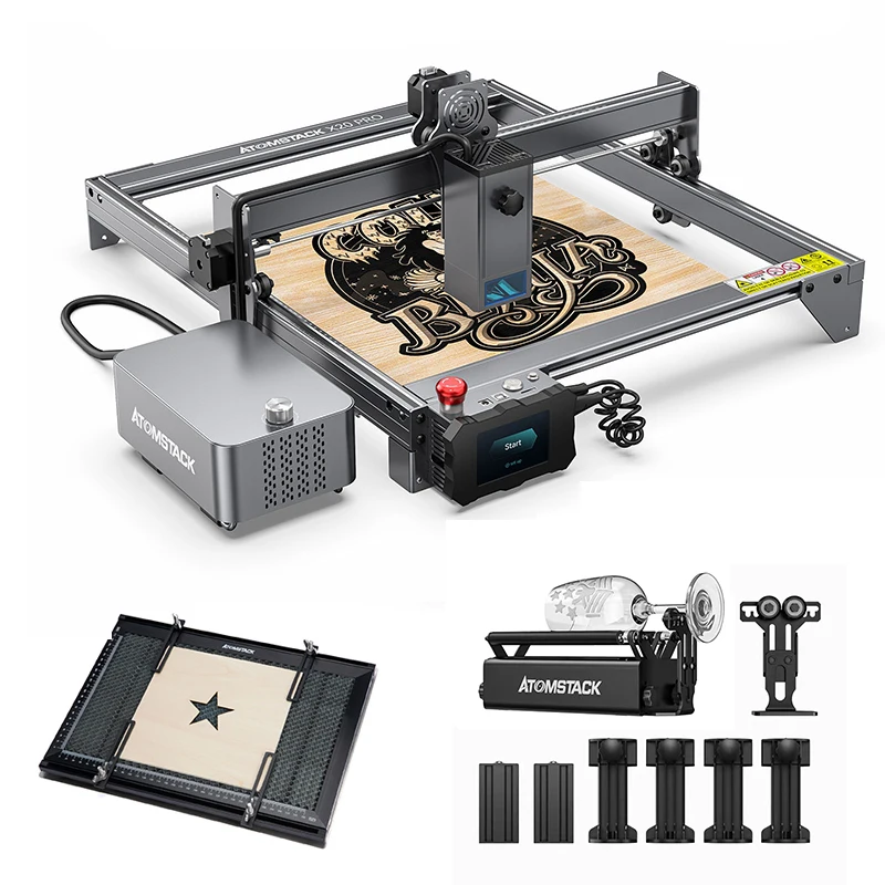 Atomstack X20 A20 S20 Pro 130W Quad-Laser Engraving and Cutting Machine Built-in Air Assist+Honeycomb Worktable+R3 PRO Rotary
Atomstack X20 A20 S20 Pro 130W Quad-Laser Engraving and Cutting Machine Built-in Air Assist+Honeycomb Worktable+R3 PRO Rotary