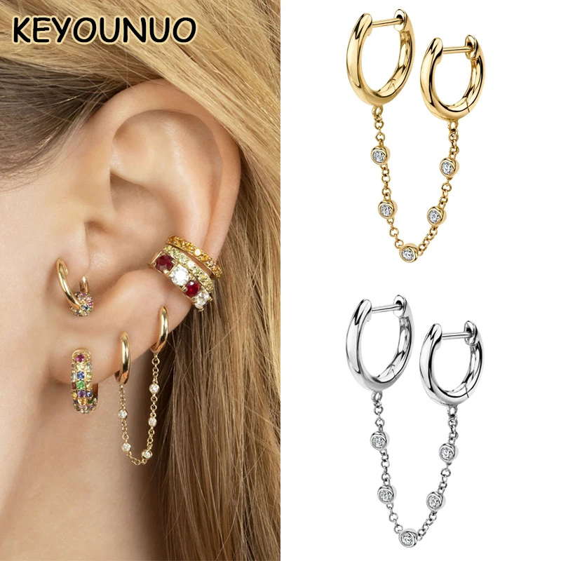 KEYOUNUO 1Pcs Gold Silver Filled CZ Double Hoop Earrings For Women Zircon Piercing Golden Chain Earring Jewelry Pendientes
KEYOUNUO 1Pcs Gold Silver Filled CZ Double Hoop Earrings For Women Zircon Piercing Golden Chain Earring Jewelry Pendientes