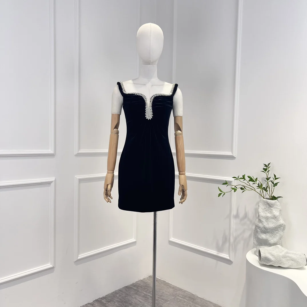 New Collection Top Quality Solid Black Diamonds Intellectual Folds Sleeveless Woman Mini Dress for Party
New Collection Top Quality Solid Black Diamonds Intellectual Folds Sleeveless Woman Mini Dress for Party