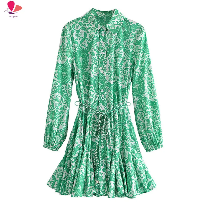 Платье-рубашка женское короткое с оборками и поясом с длинным рукавом
Платье-рубашка женское короткое с оборками и поясом с длинным рукавом