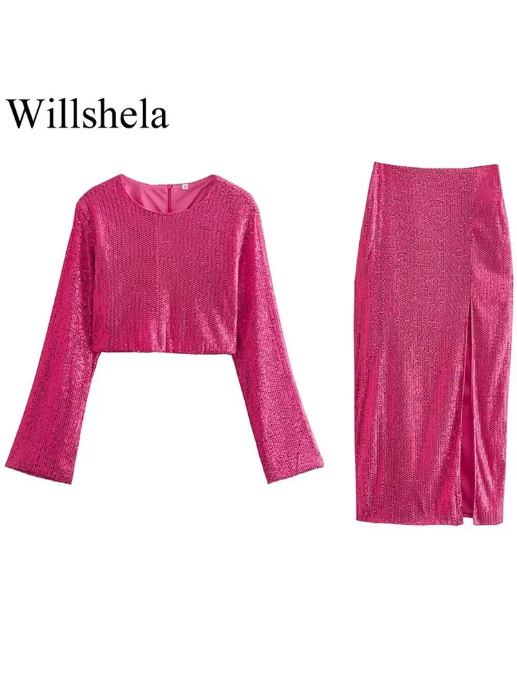 Willshela Women Fashion With Sequined 2 Piece Set Solid Crop Blouse & Vintage Front Slit Midi Skirt Chic Lady Female Skirts Set
Willshela Women Fashion With Sequined 2 Piece Set Solid Crop Blouse & Vintage Front Slit Midi Skirt Chic Lady Female Skirts Set