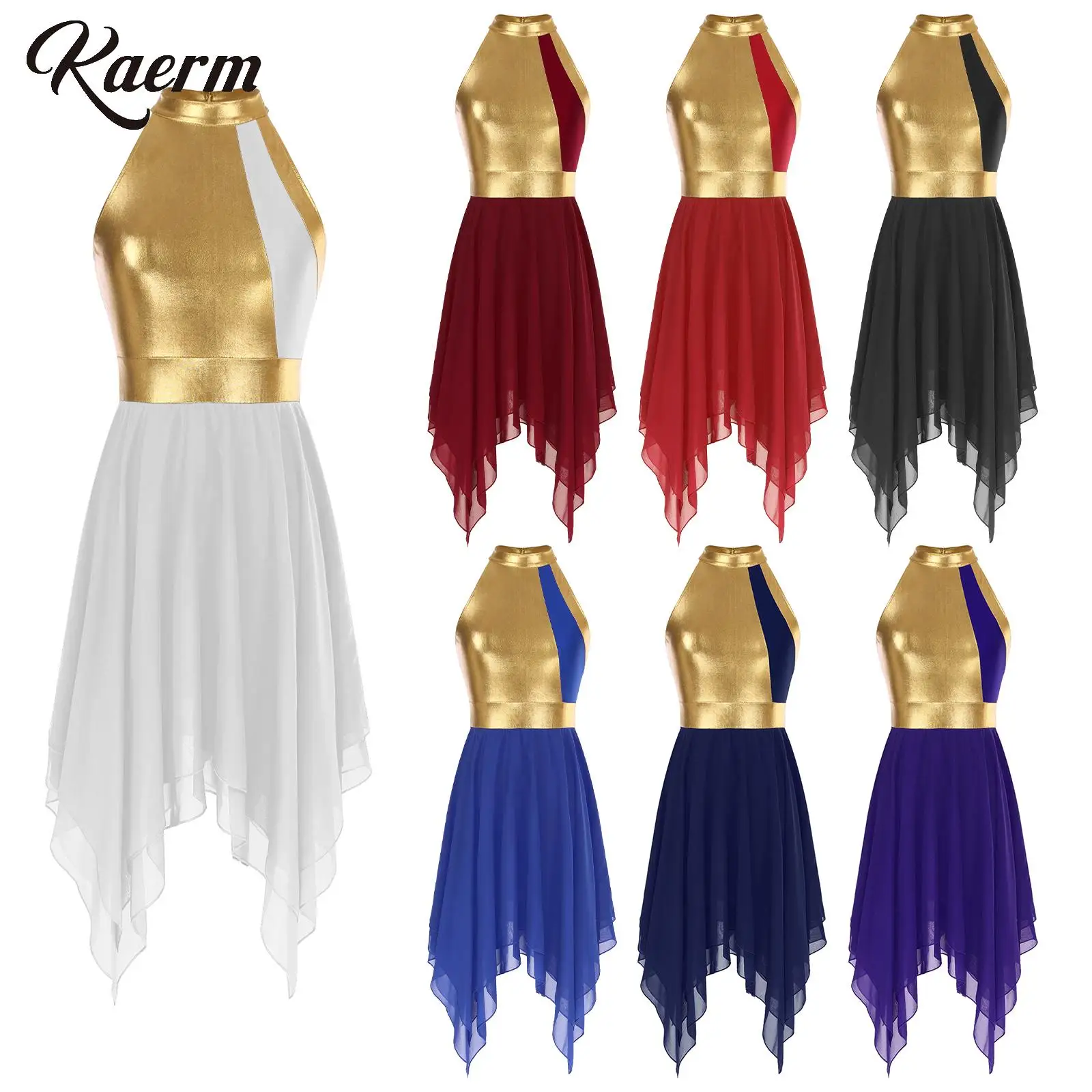 Women Metallic Halter Bodice Top Irregular Chiffon Overlay Dress for Lyrical Dance Ballet Modern Contemporary Dance Costume
Women Metallic Halter Bodice Top Irregular Chiffon Overlay Dress for Lyrical Dance Ballet Modern Contemporary Dance Costume