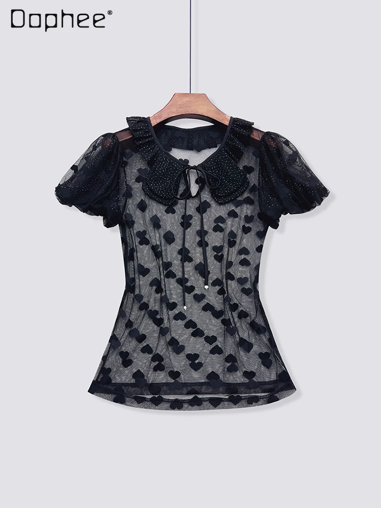 elegance Tree Fungus-like Lacework round Neck Short Sleeve Thin Bottoming Shirt French Style Sheer Mesh Puff Sleeve Girl T-shirt
elegance Tree Fungus-like Lacework round Neck Short Sleeve Thin Bottoming Shirt French Style Sheer Mesh Puff Sleeve Girl T-shirt