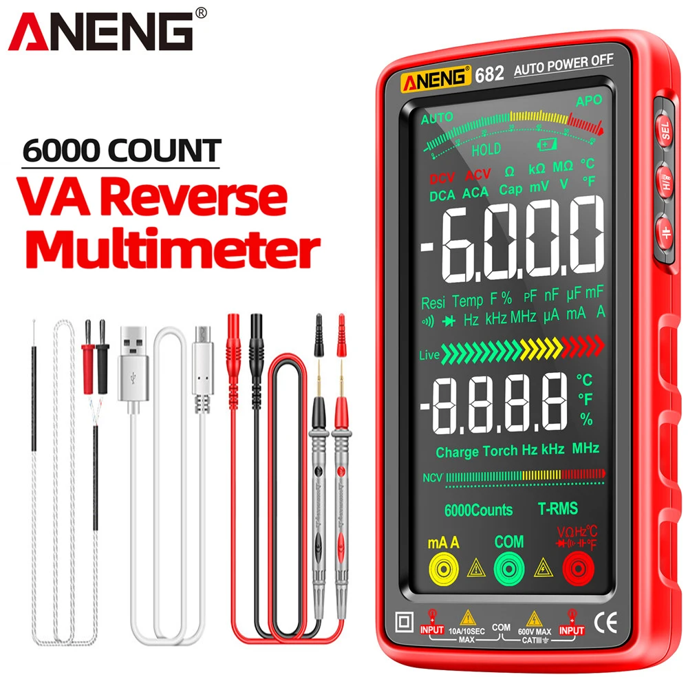 ANENG 682 Smart VA Reverse Multimeter AC/DC Ammeter Voltage Tester Rechargeable Electric Ohm Diode Tester Tools for Electrician
ANENG 682 Smart VA Reverse Multimeter AC/DC Ammeter Voltage Tester Rechargeable Electric Ohm Diode Tester Tools for Electrician
