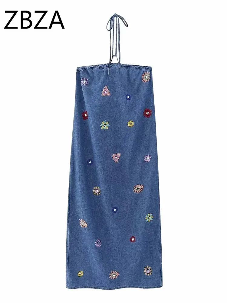 ZBZA Embroidery Denim Dress Woman Slip Halter Long Dress Women Sexy Backless Midi Dresses for Women 2023 Summer Beach Dress
ZBZA Embroidery Denim Dress Woman Slip Halter Long Dress Women Sexy Backless Midi Dresses for Women 2023 Summer Beach Dress