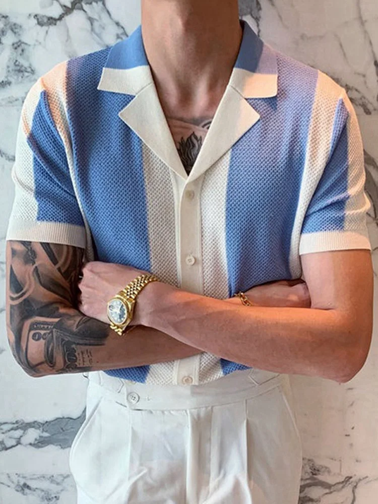 Summer Short Sleeve Knitted Polo Shirt Casual Men Button-up Turn-down Collar Tops Mens Fashion Striped Polos Man Streetwear
Summer Short Sleeve Knitted Polo Shirt Casual Men Button-up Turn-down Collar Tops Mens Fashion Striped Polos Man Streetwear