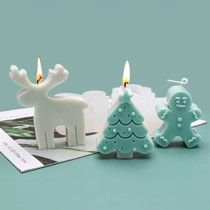

1Pcs Christmas Tree Candles Silicone Mold 3D Hand-made Soap Mold Gingerbread Man Elk Candle Molds For Candle Making