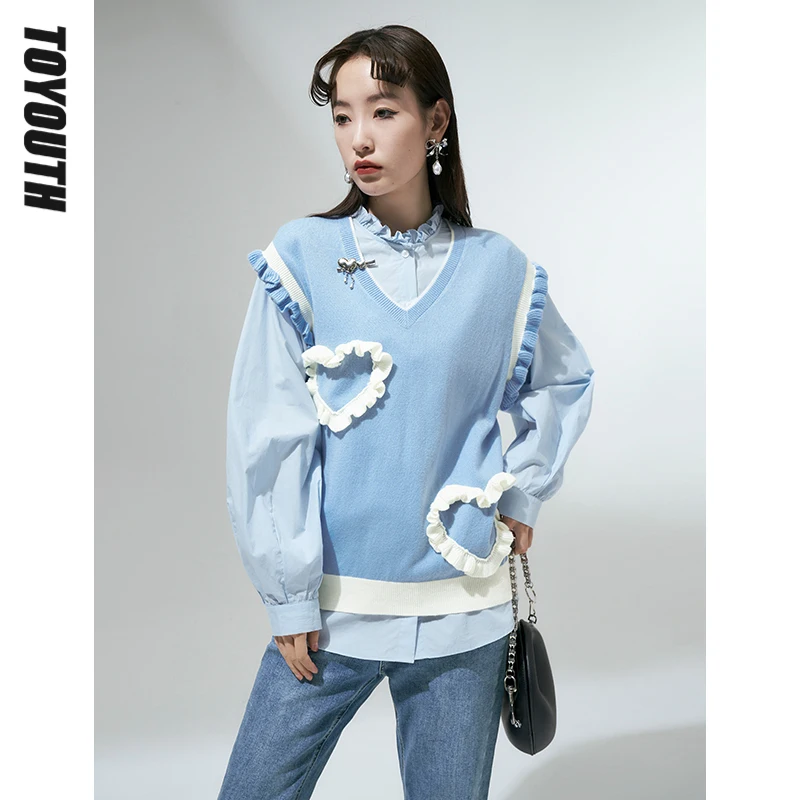 Toyouth Women Knit Vest 2022 Spring Ruffled Sleeveless V Neck Light Blue 3D Hert Love Pattern Elegant Vintage Sweaters
Toyouth Women Knit Vest 2022 Spring Ruffled Sleeveless V Neck Light Blue 3D Hert Love Pattern Elegant Vintage Sweaters
