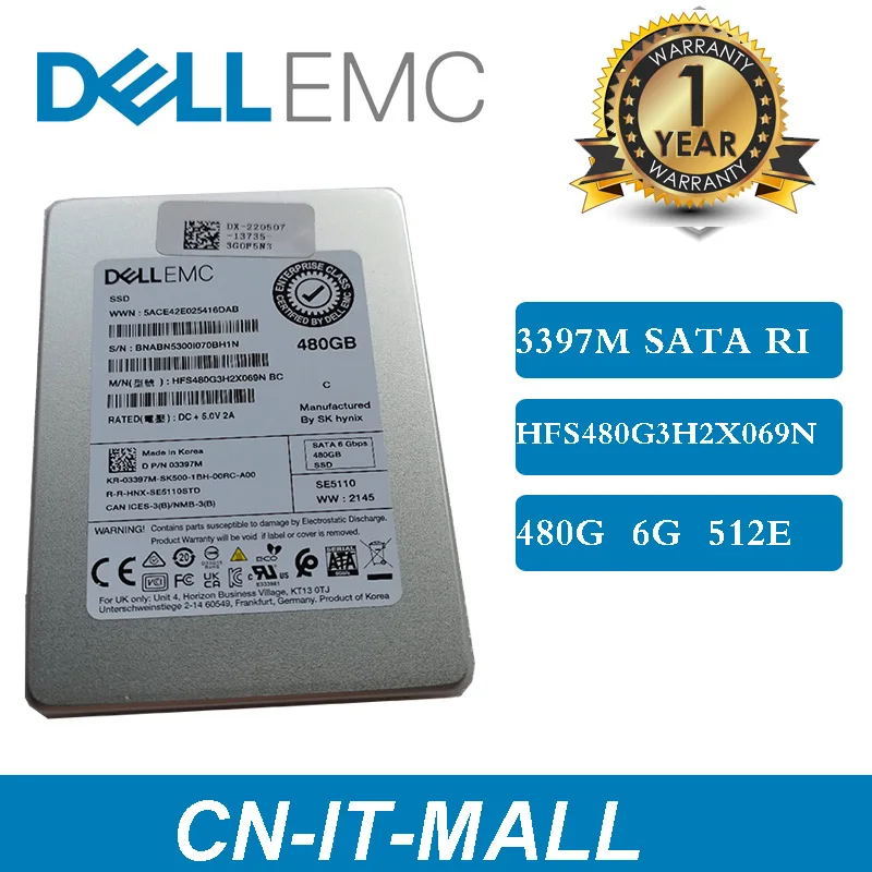 

Dell 3397M 03397M HFS480G3H2X069N 480GB SATA 6Gbps ES 512e 2.5" Server SSD RI Read Intensive TLC Hard Drive